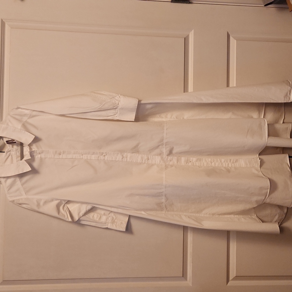 Anthropologie White Button-Up Shirt Dress With Pockets